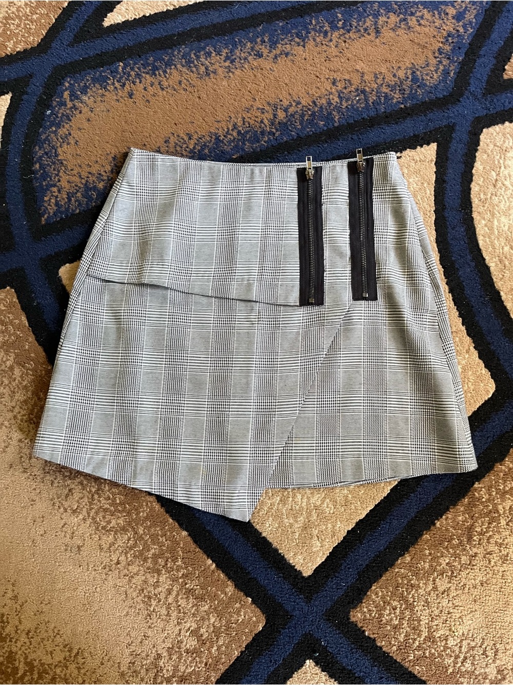 Lush Gray Plaid Mini Skirt with Black Zipper Details